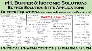 buffer solution  application of buffer solution  buffer equation  Part2 Unit5  PP1 [upl. by Einaled]