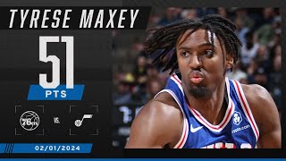 Tyrese Maxey scores CAREERHIGH 51 PTS as 76ers edge Jazz  NBA on ESPN [upl. by Lanrev]