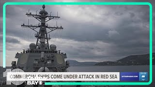 The Pentagon says a US warship and multiple commercial ships have come under attack in the Red Sea [upl. by Nedrud75]