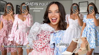 SHEIN DRESSES FOR SPRING  girly aesthetic wedding season shoes amp discount code [upl. by Medlin]