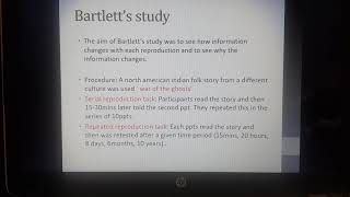 Cognitive approach Reconstructive memory Bartlett 1932 [upl. by Idaf]