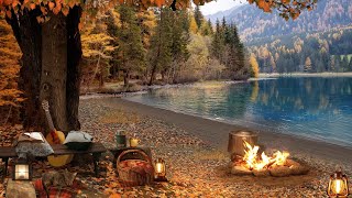 Autumn Lake Ambience with Calm Nature Sounds  Relaxing Campfire Birdsong Crunching Leaves [upl. by Ahsinid]