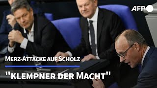 quotKlempner der Machtquot Merz spricht Scholz Eignung als Kanzler ab  AFP [upl. by Idoj224]