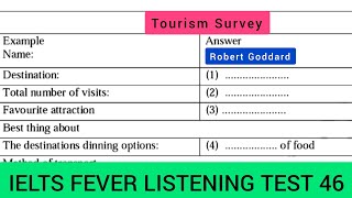 Ielts fever listening test 46  Tourism survey  Robert goddard [upl. by Hara787]