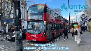 FULL ROUTE VISUAL  London Bus Route 221 Edgware  Turnpike Lane Station LK66GBF HV231 [upl. by Sihtam]