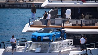 Bugatti CHIRON aboard a Millionaire Superyacht arriving at the F1 GP Monaco 2024 [upl. by Meredi]