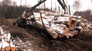 Valtra forestry tractor stuck in wet forest difficult conditions [upl. by Ecinna678]