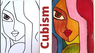 Cubism art drawing tutorial of face Easy cubism art [upl. by Riffle]