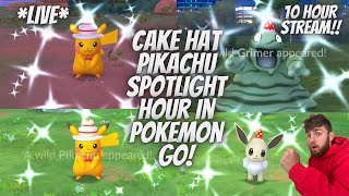 ✨Cake Hat Pikachu Spotlight Hour In Pokemon Go amp 10 Hours of Shiny Costume Pokemon Hunting✨ [upl. by Bein]