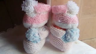 Chaussons au tricot de bébé 03 mois  chaussons de bébé au tricot pas à pas [upl. by Stoneman]