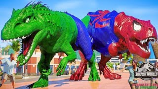 Indoraptor Spidey vs Hulk Indominus Rex Epic Dinosaur Battle [upl. by Yrak]