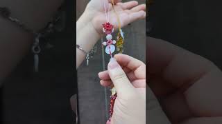 my handmade diaryCrystal agate and handknitted flower tassel hangings [upl. by Halsted337]