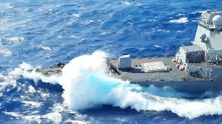 Massive US Destroyer Sails Through Giant Violent Waves at Sea [upl. by Pfeffer]