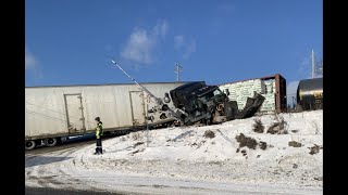 Train strikes Semi in Kenora [upl. by Holladay]