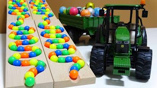 Marble run race ☆ HABA slope transparent pipe amp retro agricultural truck [upl. by Ahsikrats]