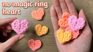 No Magic Ring Mini Crochet Heart Applique Tutorial [upl. by Crain743]