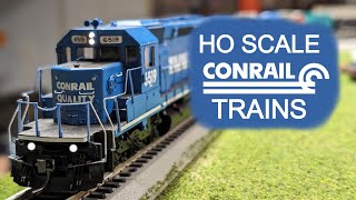 HO scale Conrail trains on my layout [upl. by Eshman507]