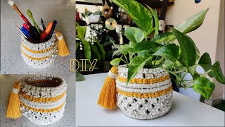 DIY Macrame Basket  Cutlery holder  Step By Step Tutorial  Pencil Stand  How to make [upl. by Araiek18]