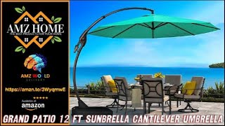 Describing Grand patio 12 FT Sunbrella Cantilever Umbrella Amazon [upl. by Yelkao]