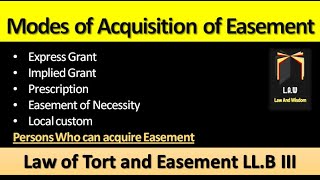 Modes of Acquisition of Easement  Law of Torts and Easement [upl. by Arrahs]