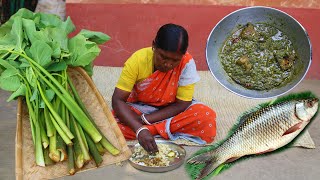 Kochu shak with rohu fishcooking amp eating by santali tribe wife  indian village foods [upl. by Cesaria]