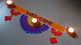 welcome rangoli design for festival Easy and attractive border rangoli design [upl. by Noble907]