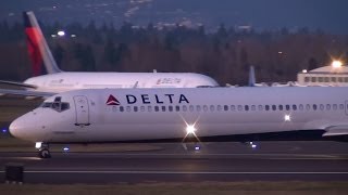 Delta Air Lines N964DN MD90 Takeoff Portland Airport PDX [upl. by Alimhaj]