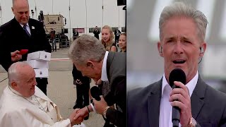 Christoff zingt Gloria bij vertrek van paus Franciscus op luchthaven van Melsbroek [upl. by Valiant804]