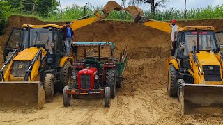 2 Jcb 3Dx Xpert Backhoe Machine Going Loading Mud In Massey 241 and 1035 Tractor with Trolley  Jcb [upl. by Thomasin]