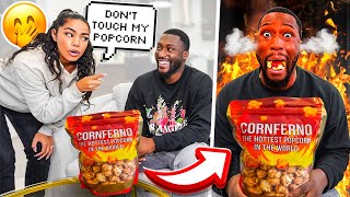 HOTTEST POPCORN IN THE WORLD REVENGE PRANK ON FIANCE [upl. by Mcnamee]