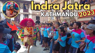 INDRA JATRA 2023 Begins in KATHMANDU City🇳🇵1st Day LAKHE Vs JHYALINCHA in Nepal [upl. by Nonnahc]