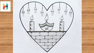 diwali drawing easy  happy diwali drawing  diya drawing easy [upl. by Acirederf730]