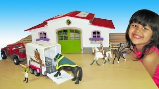 Schleich Horse Club Stable Riding Center and Pickup Truck Video for Children [upl. by Ward915]