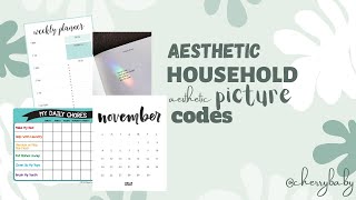 Aesthetic Household Picture Codes planners chores calendars  BLOXBURG [upl. by Dyche]