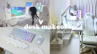 Desk setup makeover ☁️ allWHITE aesthetics tour  game vlog [upl. by Krein]