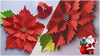 Easy christmas decoration 🎅 DIY craft  How to make poinsettia flower 💮 with paper flor de navidad [upl. by Elisabeth164]