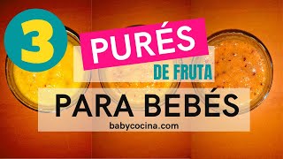 3 Recetas de PURÉS de FRUTAS para BEBÉS 🍌 🥭🍐  POTITOSPAPILLAS  6 meses ​🥣  Muy FÁCILES [upl. by Alikam598]