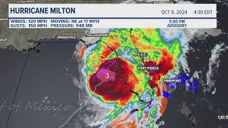 Tracking Milton Storm drops to a Category 3 but grows in size as it begins to batter Florida [upl. by Nnyloj16]