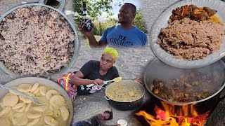 Too much food  8 guests vs 100 coconut dumpling  big pot rice amp peas  chicken  pork  fish [upl. by Oisorbma]