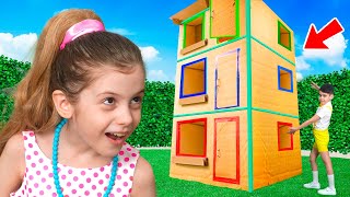 Eva and Giant Cardboard Hotel for kids [upl. by Haidadej]