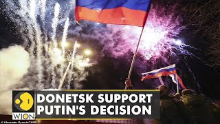 Donetsk residents celebrate recognition wave Russian flags  Latest World English News  WION [upl. by Amend]