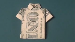 How To Make a Dollar Bill TShirt Origami  Fun Tutorial  Shirt with Collar [upl. by Oiramd]