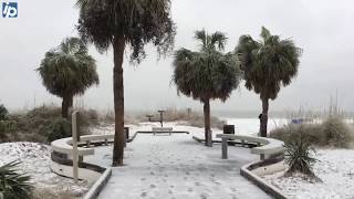 Snow blankets Hilton Head Island’s Coligny Beach Park [upl. by Orvah684]