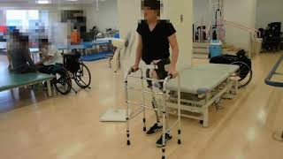 Reciprocating gait of a patient with bilateral hip disarticulation [upl. by Einamrej]