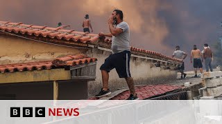 Athens wildfires continue to burn overnight  BBC News [upl. by Anec]