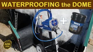 Waterproofing the Dome  Henry 107 Asphalt Emulsion Sealer  Graco X7 Paint Sprayer  OffGrid Build [upl. by Airogerg]