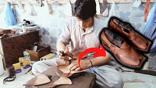 Making Of Handmade Peshawari Chappal From Pure Leather And Truck Tires  Cobblers Unique Talent [upl. by Llemar55]