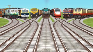 VII TRAINS CROSSING BY CORVED BRANCHED RISKY RAILROAD TRICKS INDIAN RAILROAD TRICKSNTGtrain sim [upl. by Artenehs925]