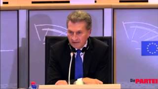 Sonneborn vs Oettinger im Europaparlament quotKönnen Sie diese Frage bitte auf Englisch beantwortenquot [upl. by Jozef633]