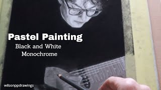 Black and White Pastel colour pencil painting  Drawing Monochrome art ASMR Musician guitar [upl. by Humfried681]